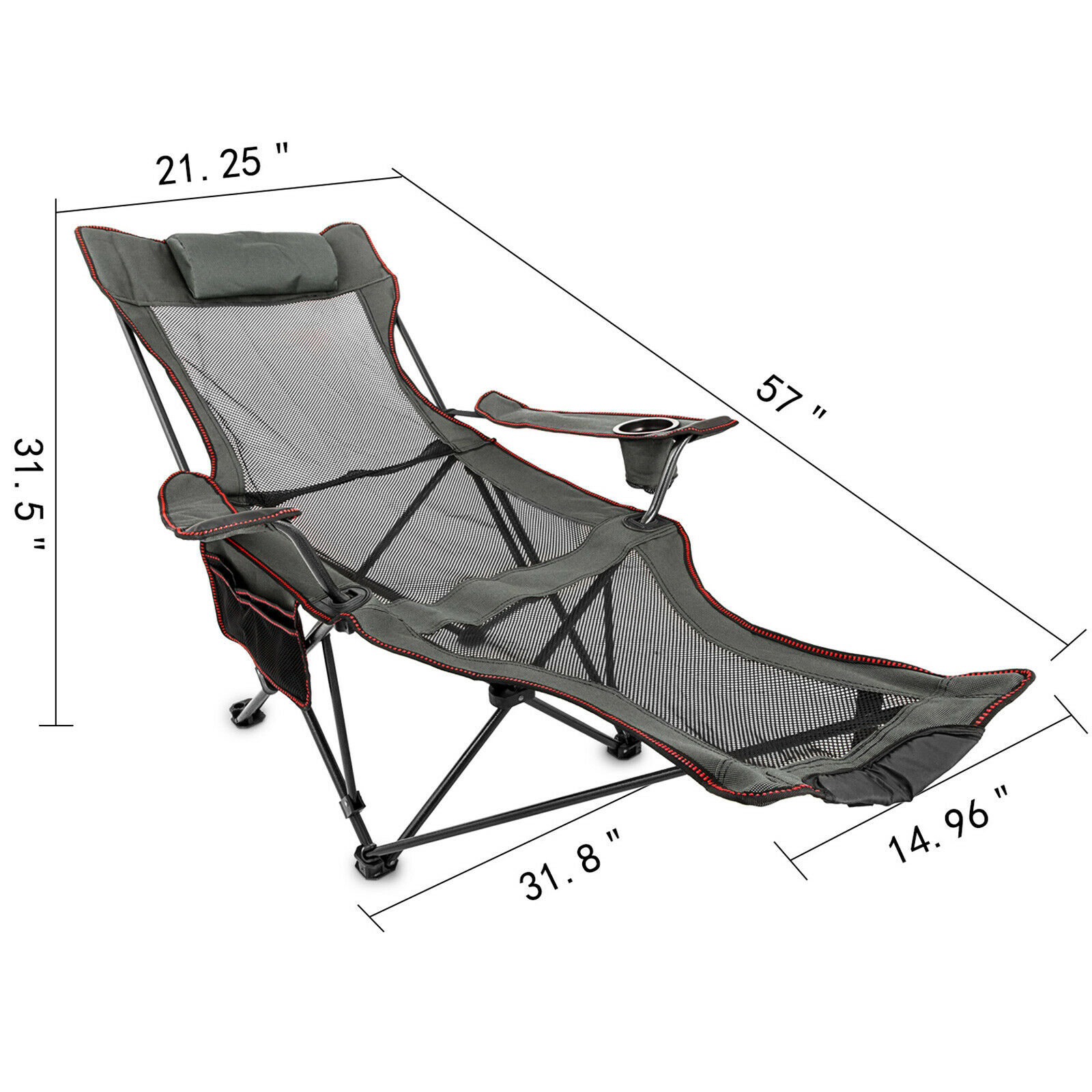 VEVOR Reclining Folding Camp Chair with Footrest Portable Nap Chair for Outdoor Beach Sun Camping Fishing Lounge Chair