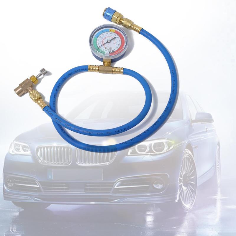 Car Auto AC Air Conditioning R134A Refrigerant Recharge Measuring Hose With Pressure Gauge Measuring Kit Copper Auto Diagnostic