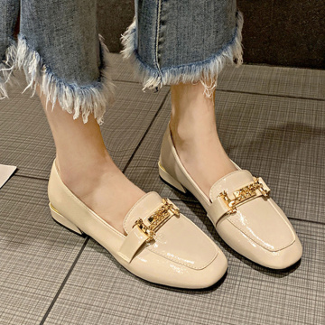 2020 New Women Pumps Korean Student Low Heel Metal Buckle Loafers Fashion Square Head Ladies Shoes Comfortable Women Shoes