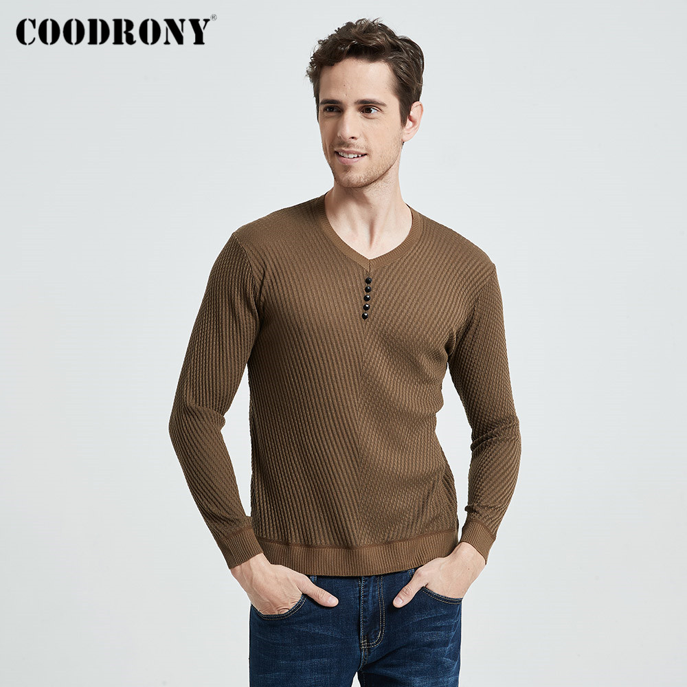 COODRONY Sweater Men Casual V-Neck Pullover Shirt Spring Autumn Slim Fit Long Sleeve Mens Sweaters Knitted Cotton Pull Homme Top
