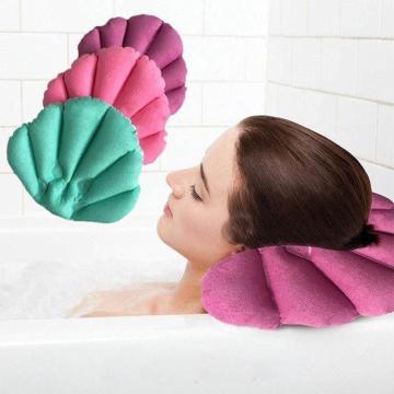 Inflatable Terry Cloth Premium Spa Bath Pillow with Suction Cups Fan-shaped Neck Support Pillow For Shoulder Neck Support Drying