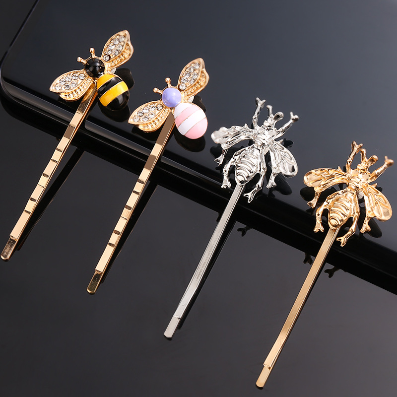 Women's Fashion Style Girl Exquisite Gold Bee Hairpin Side Clip Elegant Hair Clips Barrettes Sweet Headwear Hair Accessories