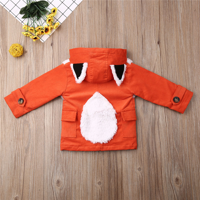 1-6 Years Baby Boys Coats Spring Autumn Toddler Baby Outerwear Foxes Ears Hooded Coats Boys Jacket Orange Warm Kids Jackets Tops