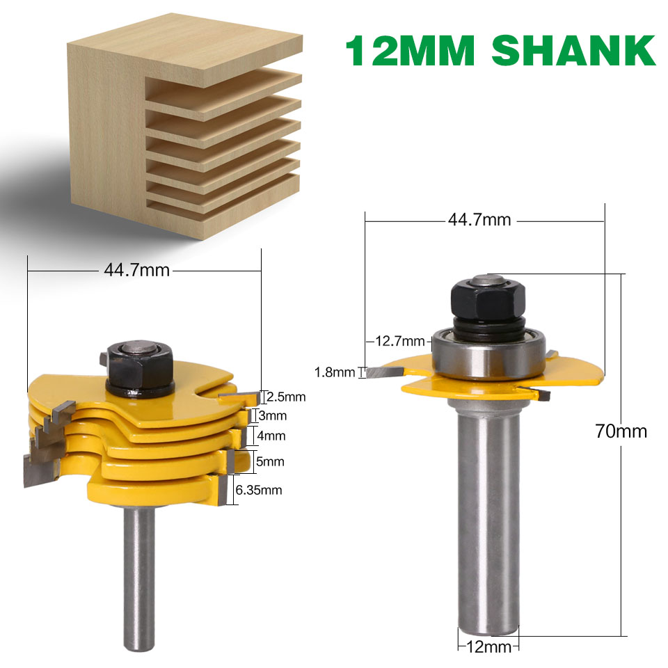 3 Wing Wood Router Bit Sets With 6 Piece Slot Cutter Chisel Woodworking Tenon Cutter Tools - 6mm 6.35mm 8mm 12mm 12.7mm Shank