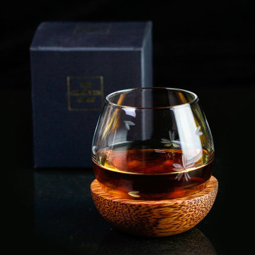 Slow Roll Spherical Whisky Rock Glass Match Wooden Pallet Roly-poly Design Taste Creative Brandy Snifters Whisky Tumbler Holder