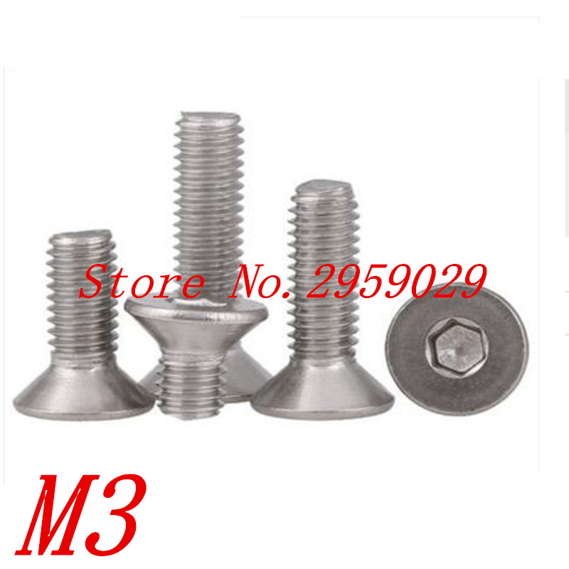 50pcs DIN7991 M3*4/5/6/8/10/12/16/18/20/22/25/30/35/40/45/50 3mm Stainless steel hex socket countersunk head screw