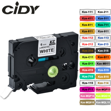 CIDY 6mm tze-211 Compatible laminated tze 211 tze211 Black on white Label Tape tz-211 for brother p-touch printer tze-111