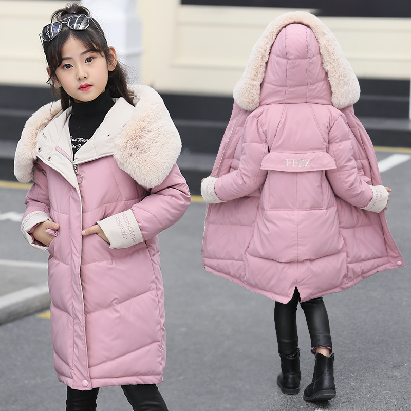 Children's winter warm down jacket cotton padded jacket 2020 new fashion women's wear children's thick fur coat fur hooded snow