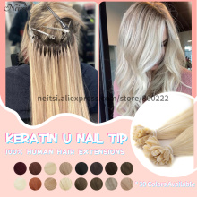 Neitsi Straight Keratin Capsules Human Fusion Hair Nail U Tip Machine Made Remy Pre Bonded Hair Extension 16" 20" 24" 28"