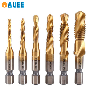 6pcs Titanium Plated Hex Shank HSS Screw Thread Metric Tap Drill Bits Screw Machine Compound M3 M4 M5 M6 M8 M10 Hand Tools