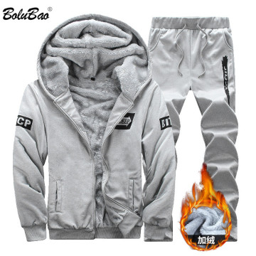 BOLUBAO Winter New Men Warm Casual Sets Men's Hooded Jacket + Pant 2Pcs Tracksuit Sportswear Fashion Sets Male Brand Clothing