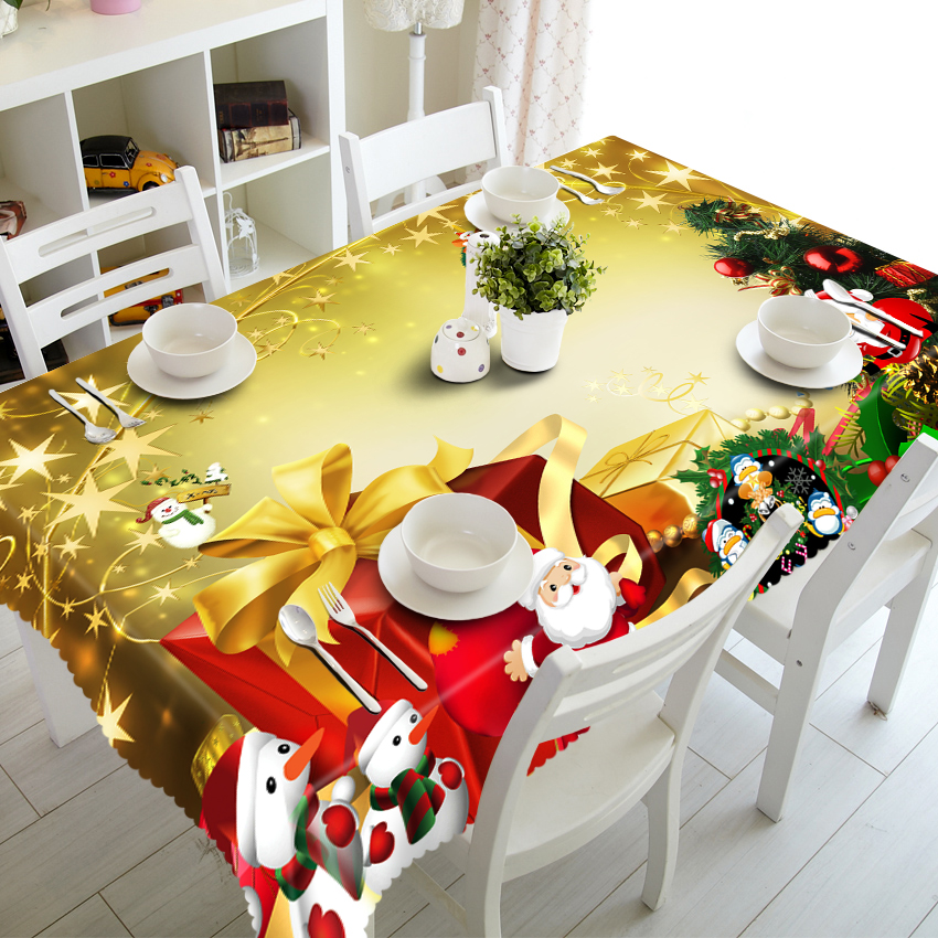 Rectangular 3D Tablecloth Red Exquisite New Year Present Pattern Dustproof Thicken Cloth Christmas Party Table Cloth