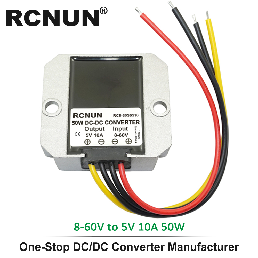 RCNUN 8-60V to 5V 10A Step-down DC DC Converter 12V 24V 36V 48V to 5V 50W Buck Module Power Supply for Car LED