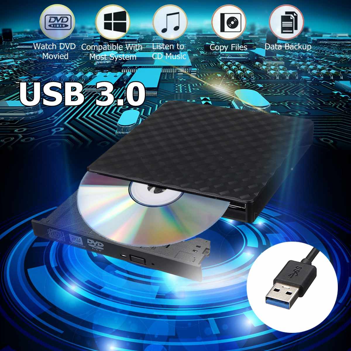 External USB 3.0 DVD RW CD Writer Slim Carbon Grain Drive Burner white black Reader Player For PC Laptop Optical Drive