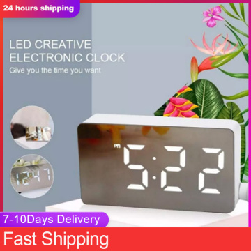 LED Mini Alarm Clock Rectangle Digital Desk Table Clocks USB Mirror Clock Household Living Room Bedroom Decorations