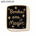 QIHE JEWELRY Golden Book Lapel pins Reader Brooches Reading Badges Book Quote Jewelry Book Lover Author Gifts for Men women