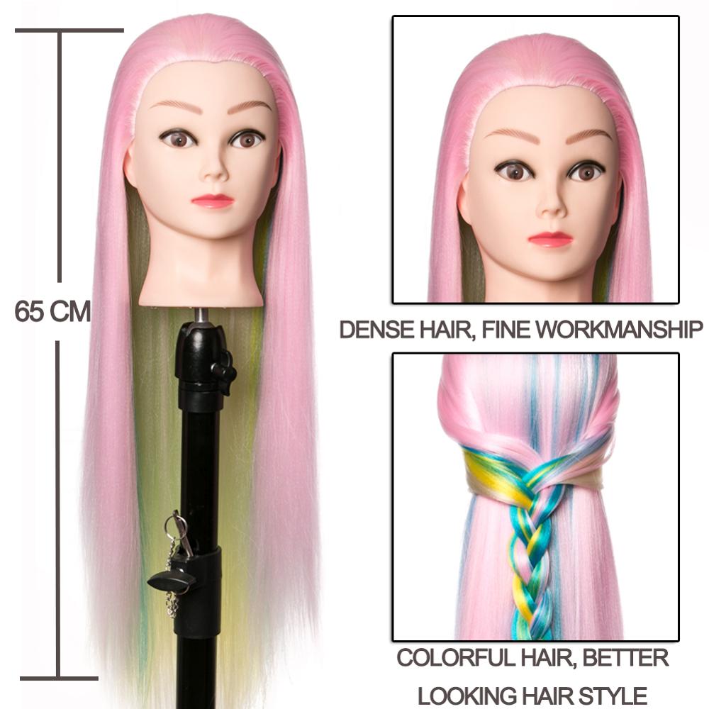 Synthetic Mannequin Head Dolls for Hairdressers Colorful 65 cm hair Hairstyles Female Hairdressing Styling Training Head