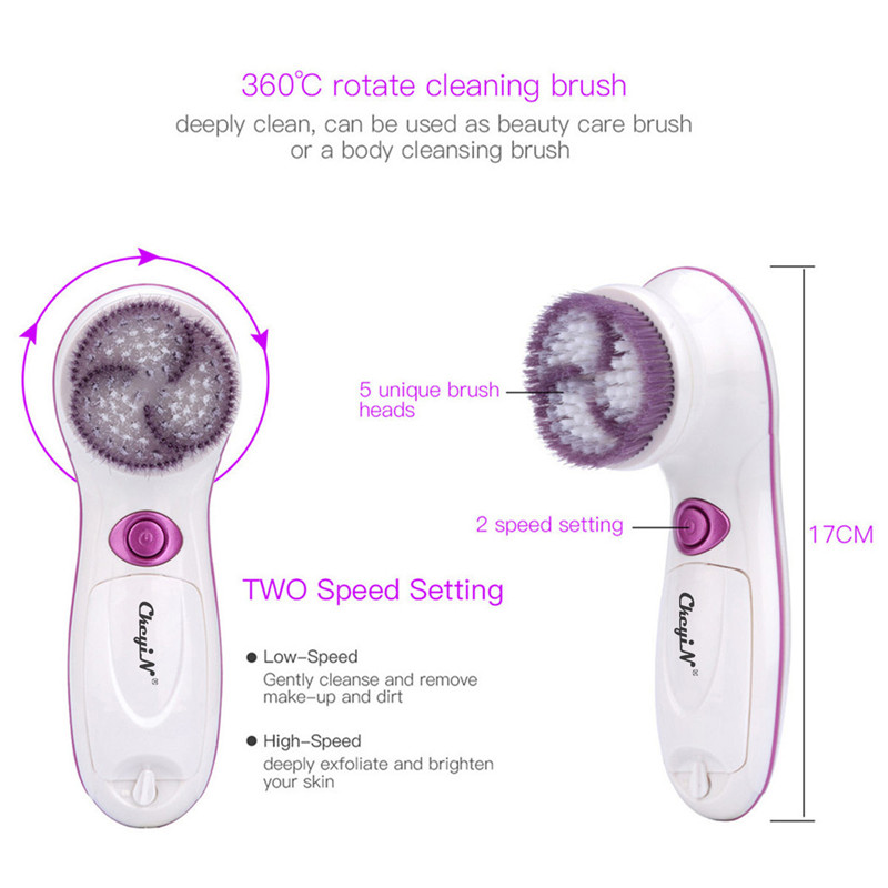 5In1 Waterproof Rotating Facial Cleansing Brush Dead Skin Removal Exfoliating Face Whitening Massager Facial Lifting Beauty Tool