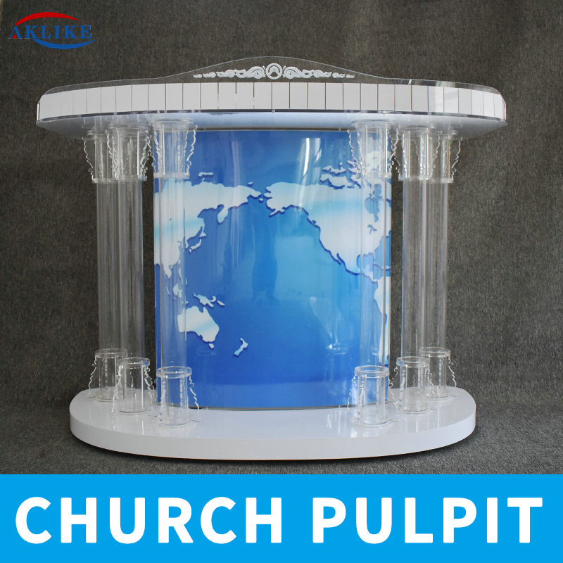 Plexiglass Glass Podium Modern Church Pulpit AKLIKE Commercial  Furniture ACRYLIC Rostrum Acrylic Table Podiums Light