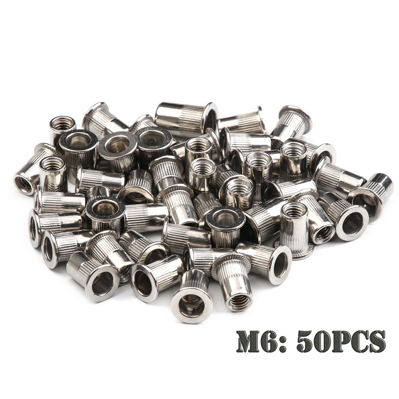 200/50 PCS Stainless Steel/Carbon Steel Flat Head Rivet Nuts Set M3 M4 M5 M6 Insert Reveting Multi Size Rivet Nuts