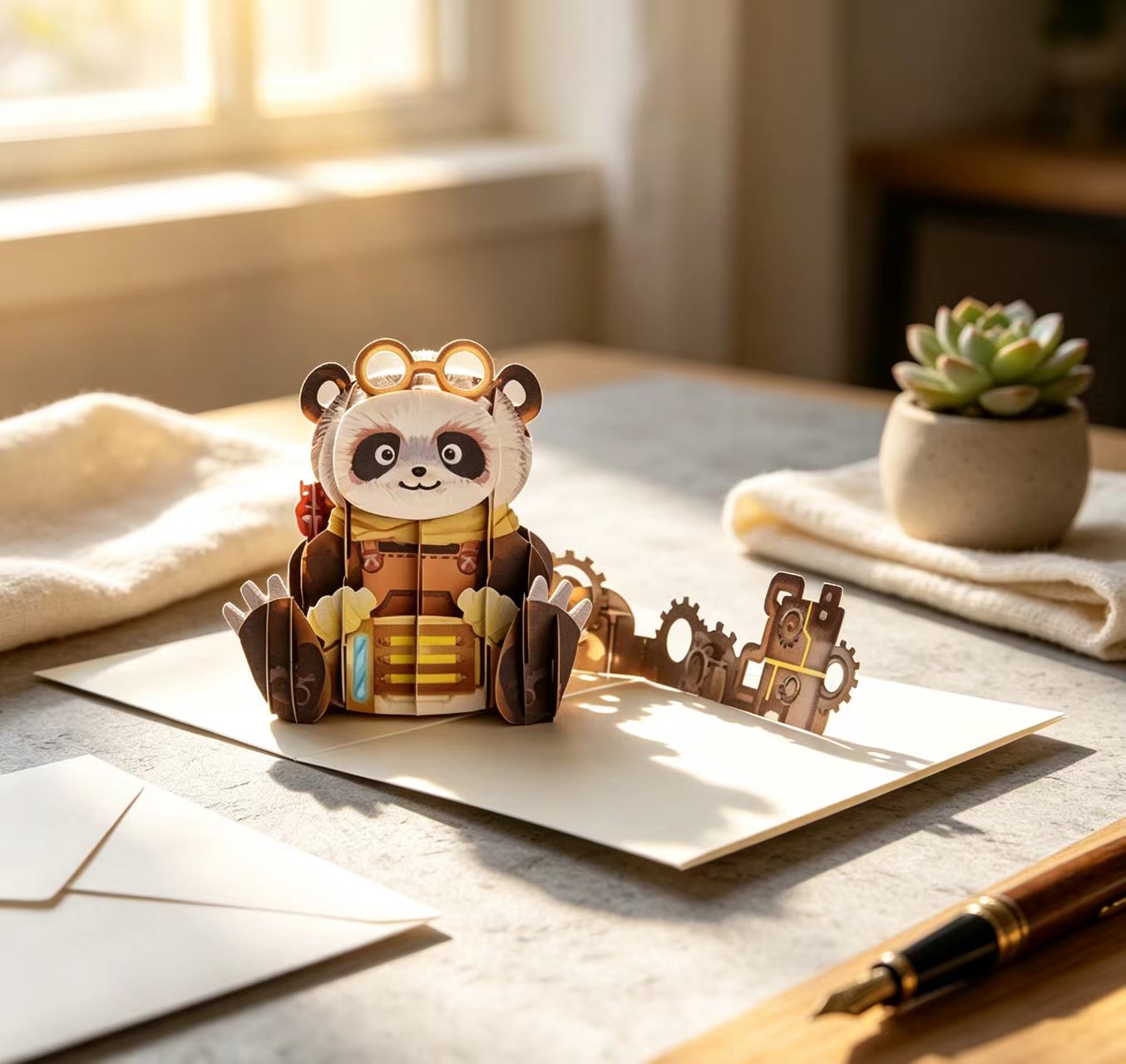 3d pop up steam panda greeting card