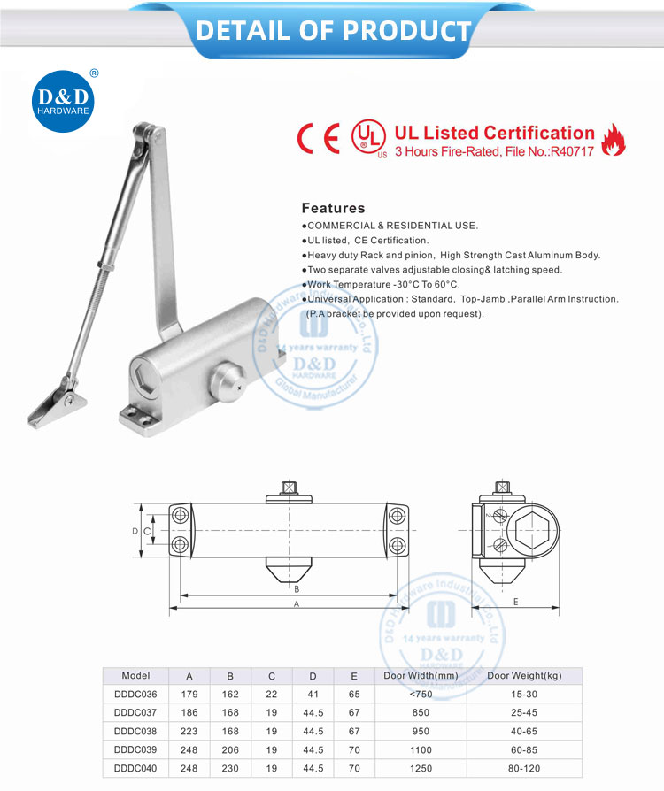 Surface Mounted CE UL Door Closer