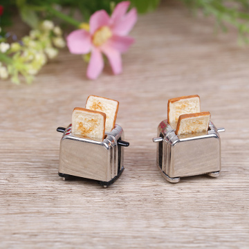 1/12 Scale Mini Bread Machine Toaster With Toast Miniature Dollhouse Accessories Cute Doll Houses Decoration Kichen Pretend play