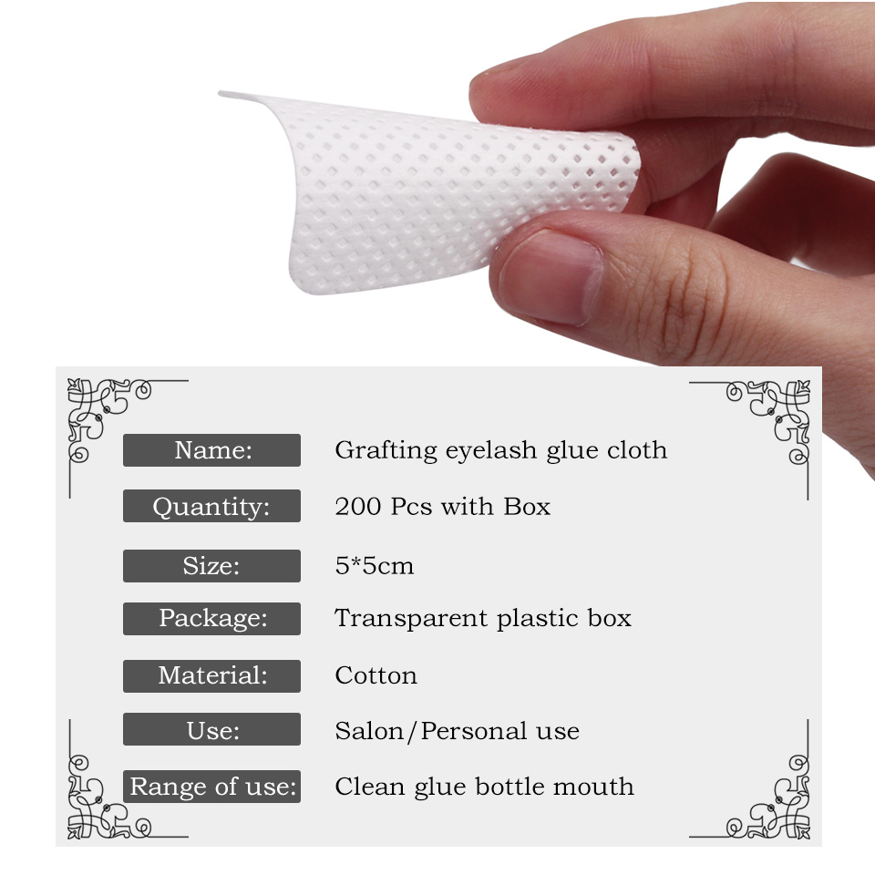 THINKSHOW 200Pcs/Box Paper Cotton Wipes Eyelash Glue Remover Wipe the Mouth of the Glue Bottle Prevent Clogging Glue Makeup Tool