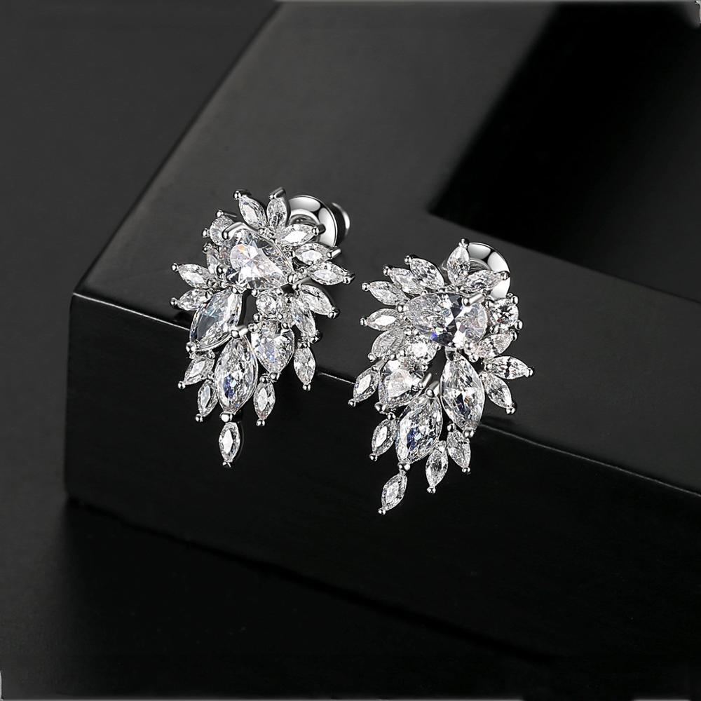 LUOTEEMI Trendy Design Flower Stud Earrings for Women Bridal Wedding Water Drop Cubic Zircon Luxury Fashion Jewelry Gift Brincos
