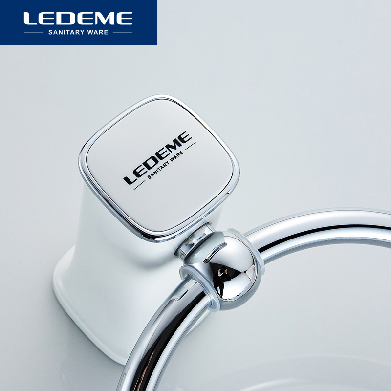 LEDEME Bathroom White Simplicity Round Style Wall-Mounted Towel Ring Holder Hanger L30204W