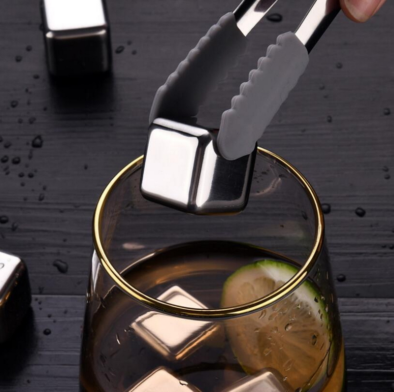 304 metal Stainless steel ice cubes frozen ice wine stone ice hockey whiskey iced Wine Coolers Chillers with tongs