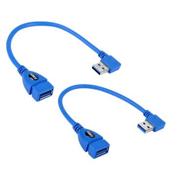 SHORT SuperSpeed USB 3.0 Male to Female Extension Cable, 90 Degree Adapter Connection, Left and Right Angle - Blue(Pack of 2)