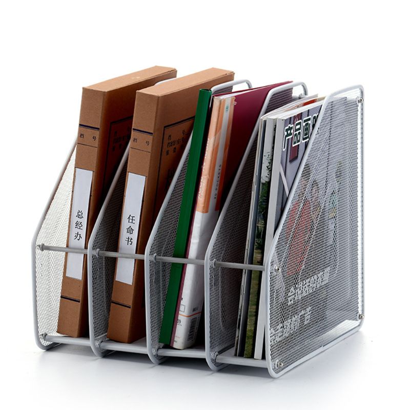 4 Column Metal Mesh File Holder Document Rack Letter Magazine Newspaper Tray for Desk Organizer Home Office Supplies