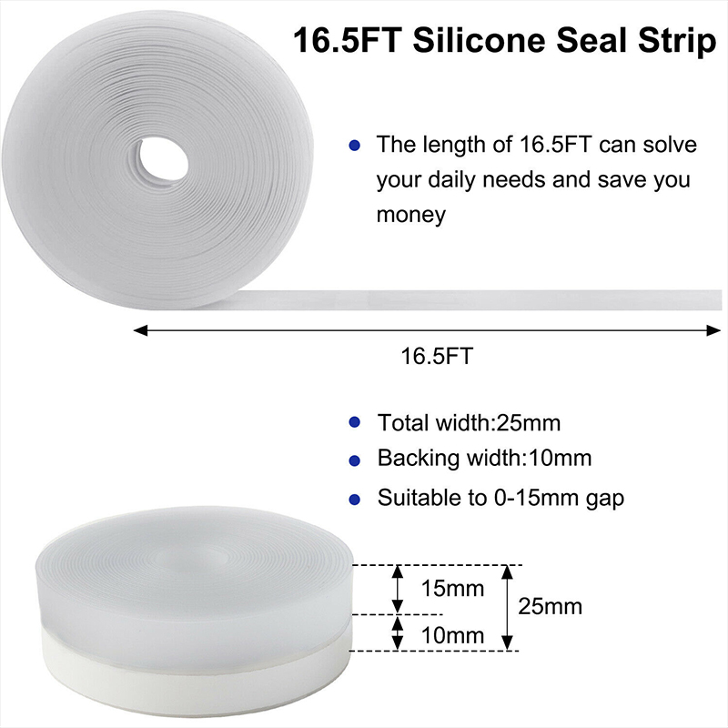 16FT 5M Door Seal Strip Weather Stripping Adhesive Silicone Windows Bottom Stopper Sealing Strip 25MM/35MM