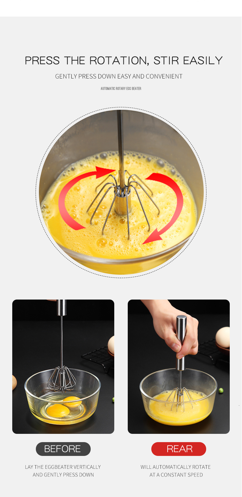 Semi-automatic Egg Beater 304 Stainless Steel Egg Whisk Manual Hand Mixer Self Turning Egg Stirrer Kitchen Egg Tools