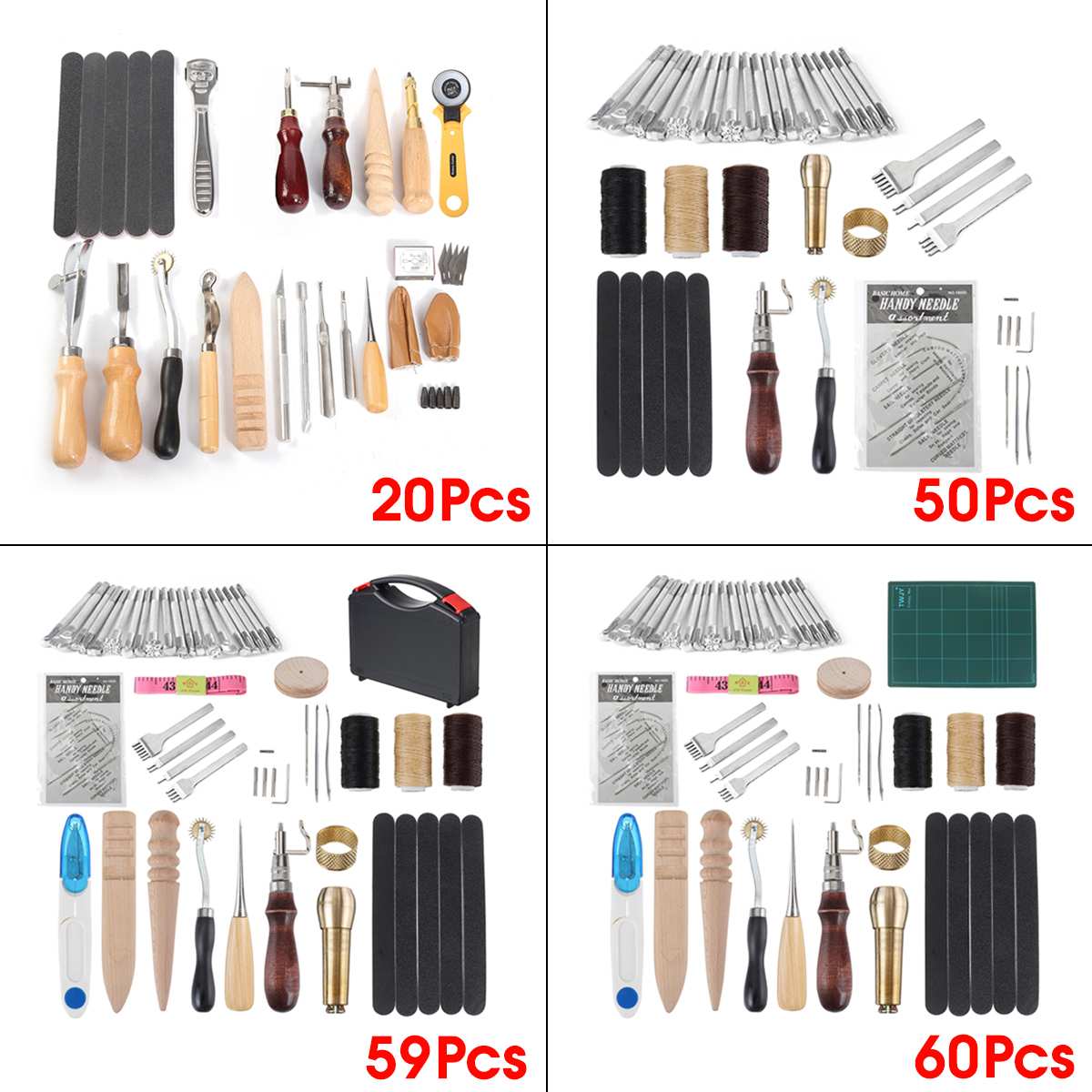 20/50/59/60 Pcs Professional Leather Craft Hand Tools Kit Hand Sewing Stitching Punch Carving Work Leathercraft Accessories