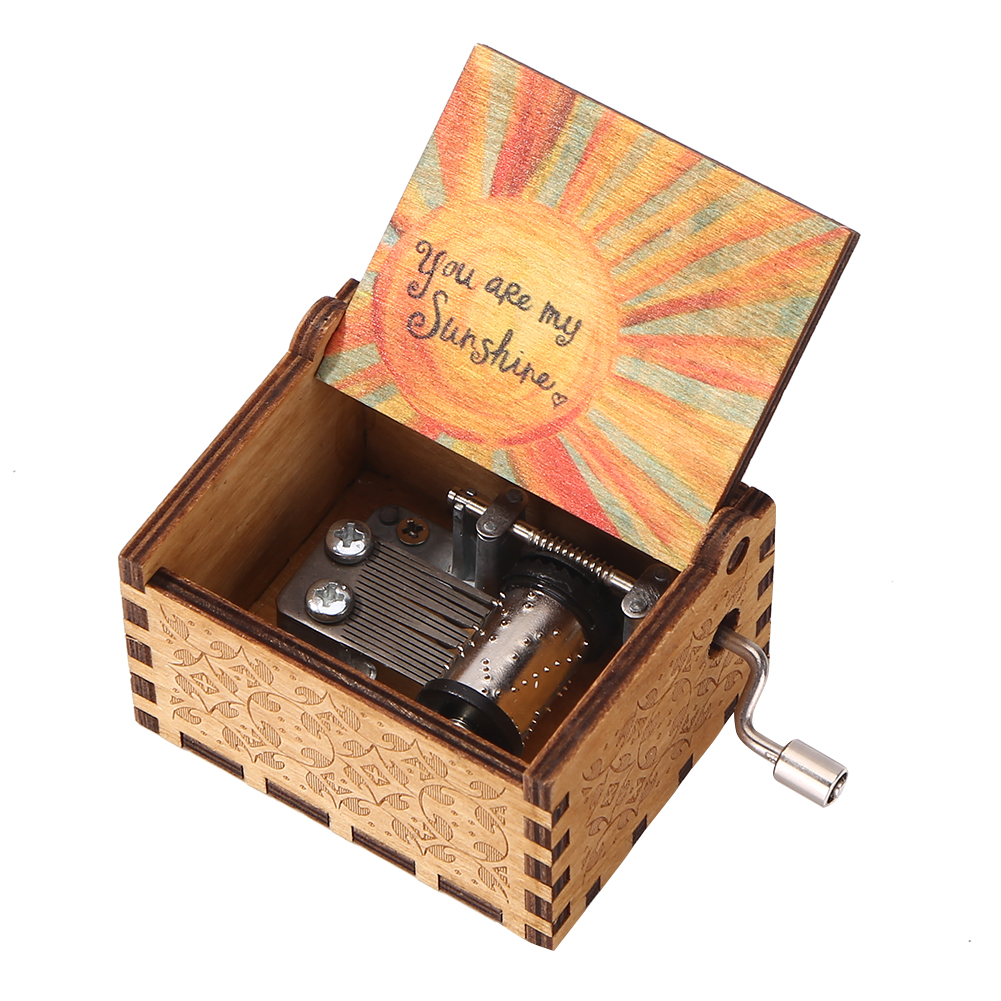 Vintage Wooden Letter Carved Hand Cranked Music Box You Are My Sunshine Music Box Home Decoration Ornaments Gift