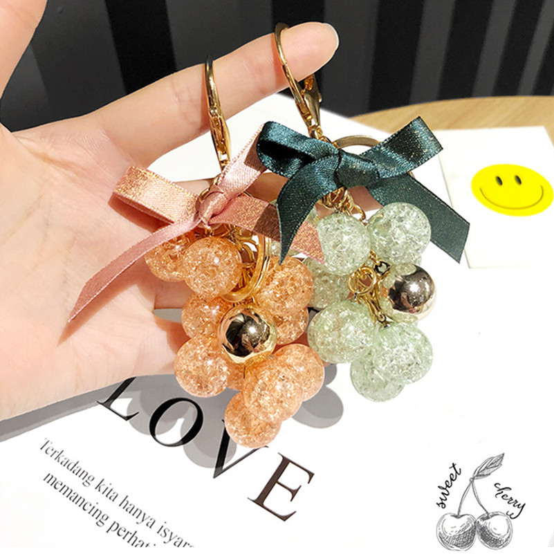 Fashion Small Fresh Crystal Grape Bunch Key chain Hot Sale Cloth Bow Car Keyring New Arrival Creativity Gift Pendant Accessories