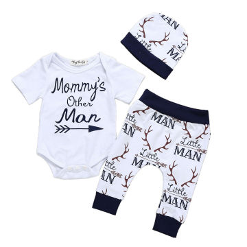 Mommy's Other Man Newborn Baby Boy Short Sleeve Cotton Bodysuit Tops Deer Pant Trouser Hat 3PCS Outfits Boy Clothing Set