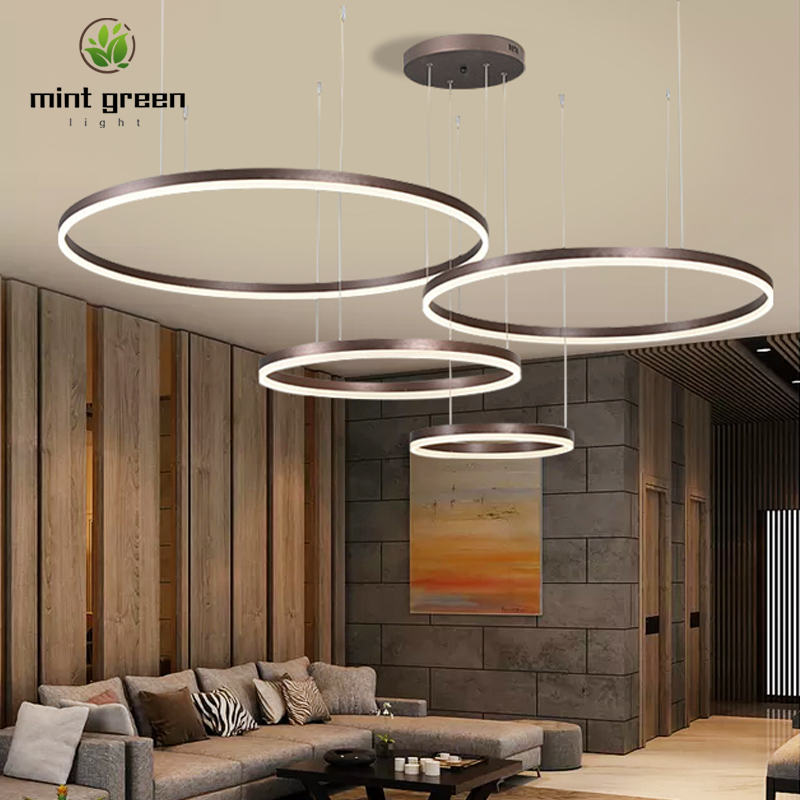 Modern Led Pendant Lamp Aluminum Circle Rings Ceiling Hanging Chandelier Loft Living Dining Room Kitchen Lighting Fixture