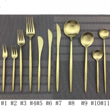 Pure Gold Dinnerware Wedding Golden Travel Cutlery Set 18/10 Stainless Steel Dinner Knife Fork Scoops Silverware Hot Sale