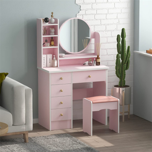 Supply Vanity Set with Round Mirror Vanity Dressing Table with High Quality