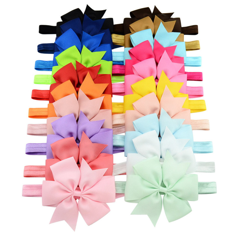 MIXIU 20pcs/lot Colorful 4.3 Inch Large Lovely Baby Kids Bowknot Headband Elastic Hair Band Hairband Children Hair Accessories