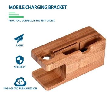 2 in 1 Bamboo Wood Stand Charging Station Cradle Holder for iPhone for Watch Universal Desktop Charging Dock Station