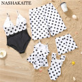 NASHAKAITE Family Matching Bathing Suits 2021 V-neck Dots Printed Family Swimwear Mother Daughter Mommy and me swimsuit