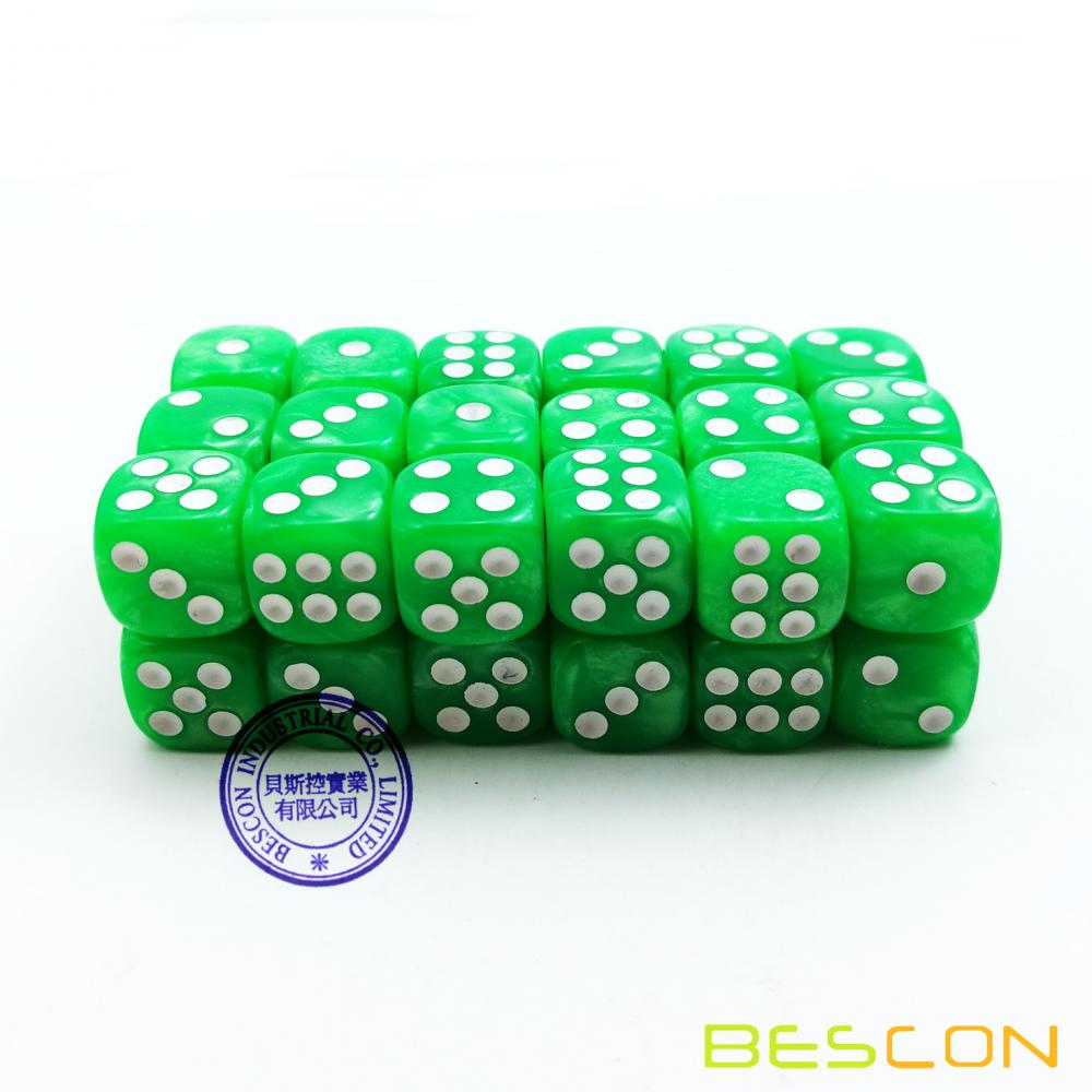 Bescon 12mm 6 Sided Dice 36 in Brick Box, 12mm Six Sided Die (36) Block of Dice, Marble Grass