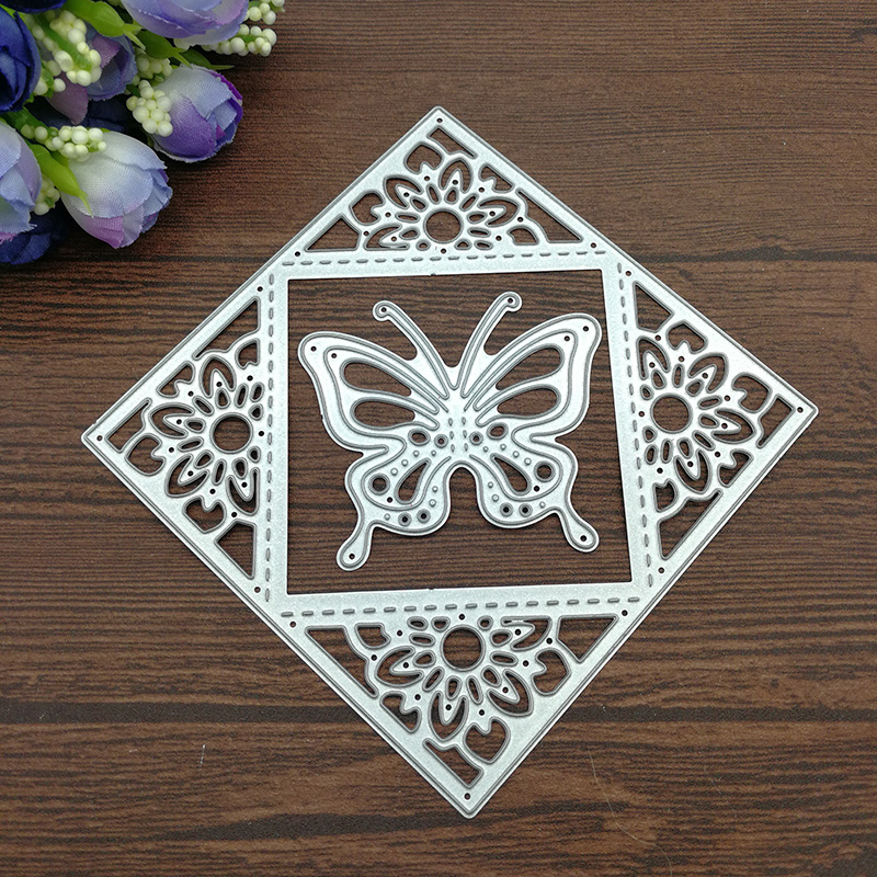 2pc flower butterfly square gift Metal Cutting Dies Stencil Scrapbooking Photo Album Card Paper Embossing Craft DIY