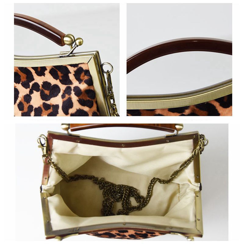 Vintage Metal Buckle Clip Women Handbags Leopard Print Chain Women's Shoulder Messenger Bag Large Capacity Ladies Hand Bags New
