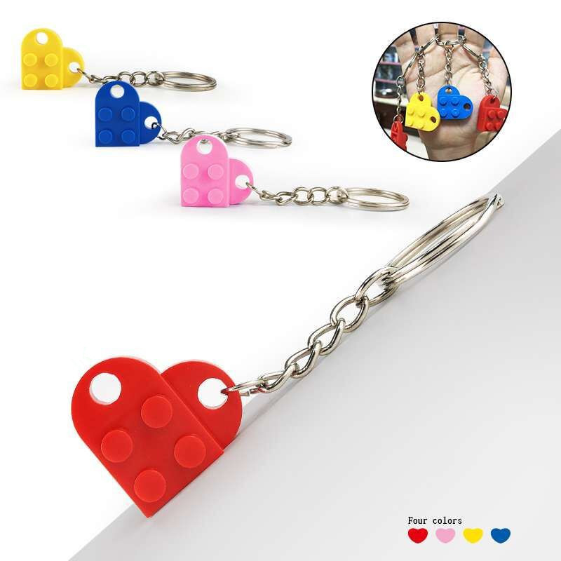 50PCS/set Key Chain Blocks Heart Blocks Brick Building Blocks Accessories Keychain Block Model Kits Set DIY Toys for Kids