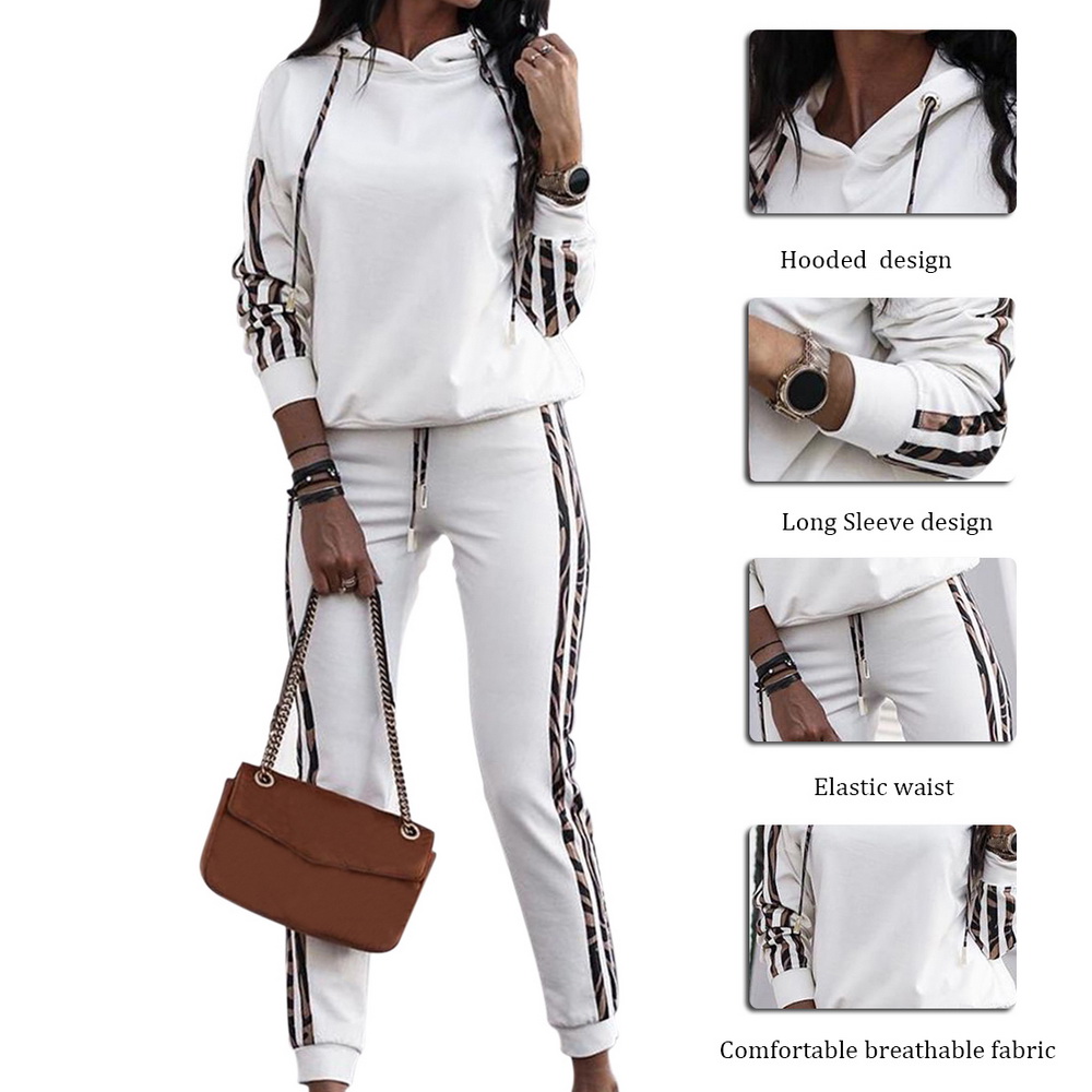 Autumn Winter Tracksuit Women Two Piece Set Hooded PU Long Sleeve Sweatshirt Top and Pants Leisure Sports Suit Casual Outfits